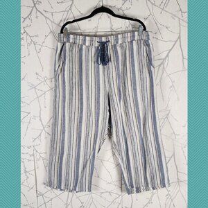 Penmans Blue Striped Linen Blend Pull On Capri Pants